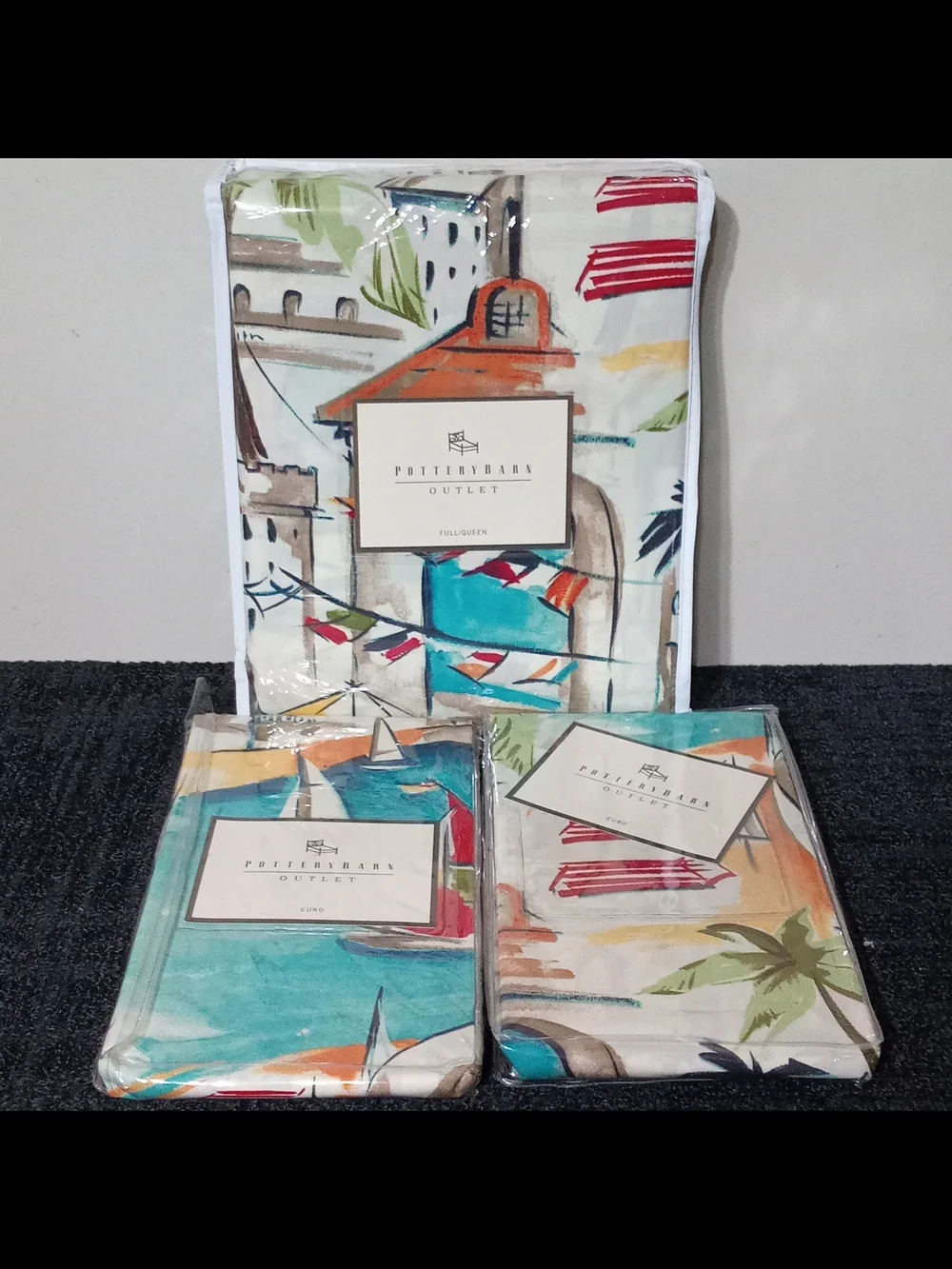 Pottery Barn Vibrant Coastal Print Pillow Covers - Teal, Coral, Red, Cream